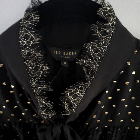 Ted Baker London Riiaa Joyous Sheer Gold Dot Button-down Blouse Size 3/US 8 - Picture 5 of 9